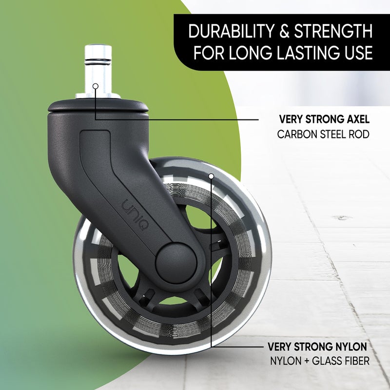 Uniq Replacement Office Chair Wheels for Carpet, Wood & Tile, Set of 5 - Premium Quality Office Chair Casters for Work & Gaming Chair - Smooth & Noise-Free Rubber Wheel for Office Chair - Image 5